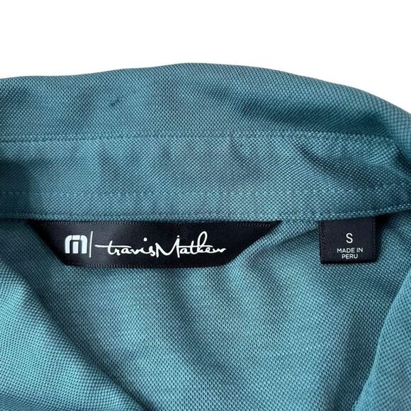 Travis Mathew Polo Golf Shirt Men’s Size Small Green Chest Stripes Classic Prepp - Picture 2 of 5